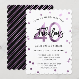 Fabulous 40   Modern Lilac Purple Brushed Birthday Invitation