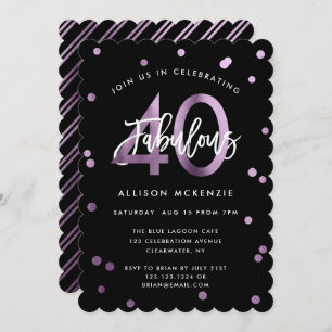 Fabulous 40 Modern Lilac Purple Stylish Birthday Invitation