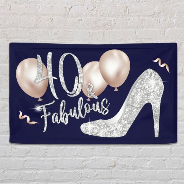 Fabulous 40 Modern Navy Blue Girl 40th Birthday Banner (Creator Uploaded)