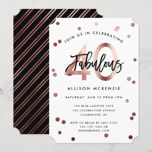 Fabulous 40   Modern Rose Gold Brushed Birthday Invitation