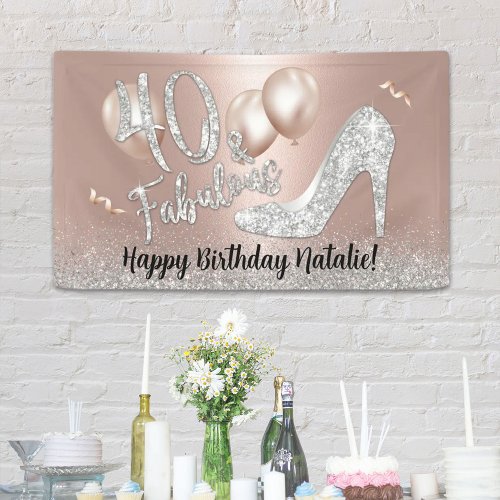 Fabulous 40 Modern Rose Gold  Silver Birthday  Banner