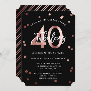 Fabulous 40 Modern Rose Gold Stylish Birthday Invitation