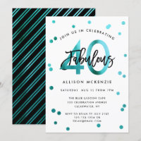 Fabulous 40 | Modern Script Girly Teal Birthday