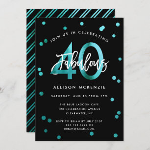 Fabulous 40   Modern Stylish Girly Teal Birthday Invitation