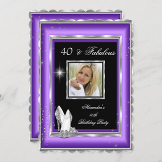 Fabulous 40 Party Photo Purple Silver High Heels Invitation