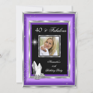 Fabulous 40 Party Photo Purple Silver High Heels Invitation