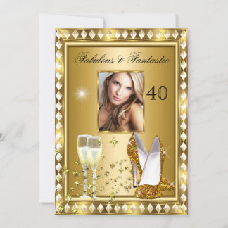 Fabulous 40 Photo Gold Glam Hollywood Birthday 4 Invitation
