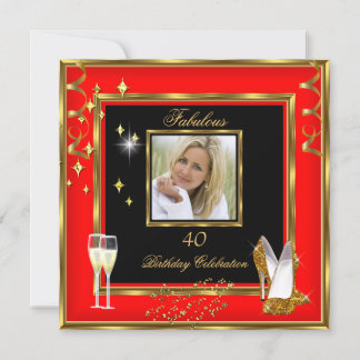 Fabulous 40 Photo Red Gold Champagne Heels Invitation