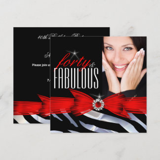 Fabulous 40 Photo Red Zebra Black White Birthday Invitation