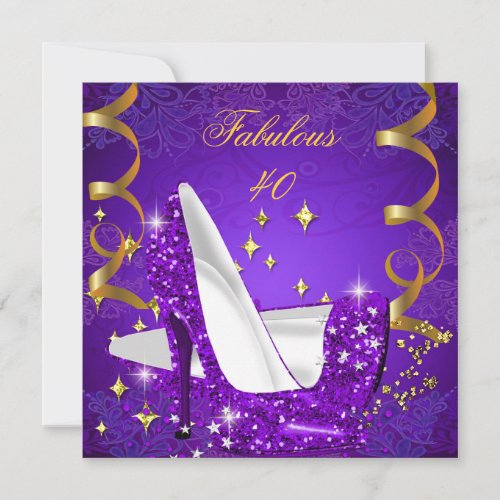 Fabulous 40 Purple Gold High Heels Birthday Invitation