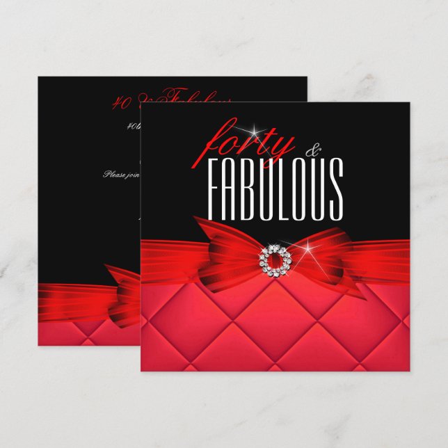 Fabulous 40 Red Black Elegant Birthday Party Invitation (Front/Back)