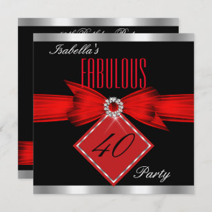 Fabulous 40 Red Black Silver Birthday Party Invitation