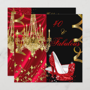 Fabulous 40 Red High Heels Chandelier Birthday Invitation