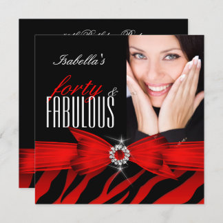 Fabulous 40 Red Zebra Black Photo Birthday Invitation