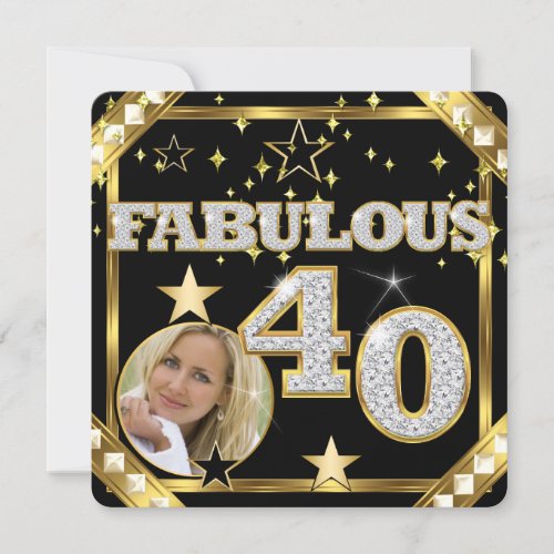 Fabulous 40 Retro Glamour Hollywood Gold Photo 3 Invitation