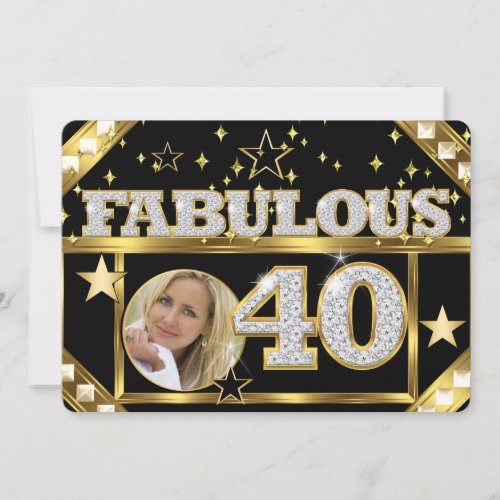 Fabulous 40 Retro Glamour Hollywood Gold Photo 4 Invitation