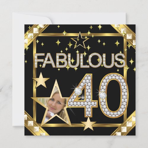 Fabulous 40 Retro Glamour Hollywood Gold Photo Invitation