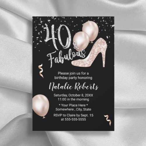 Fabulous 40 Rose Gold High Heel 40th Birthday Invitation