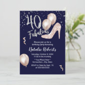 Fabulous 40 Rose Gold High Heel 40th Birthday Navy Invitation (Standing Front)
