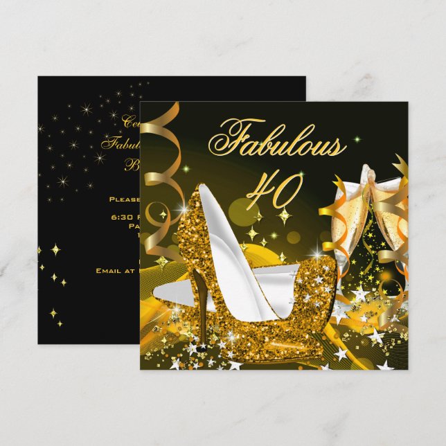 Fabulous 40 Woman's Gold Birthday Party Invitation (Front/Back)