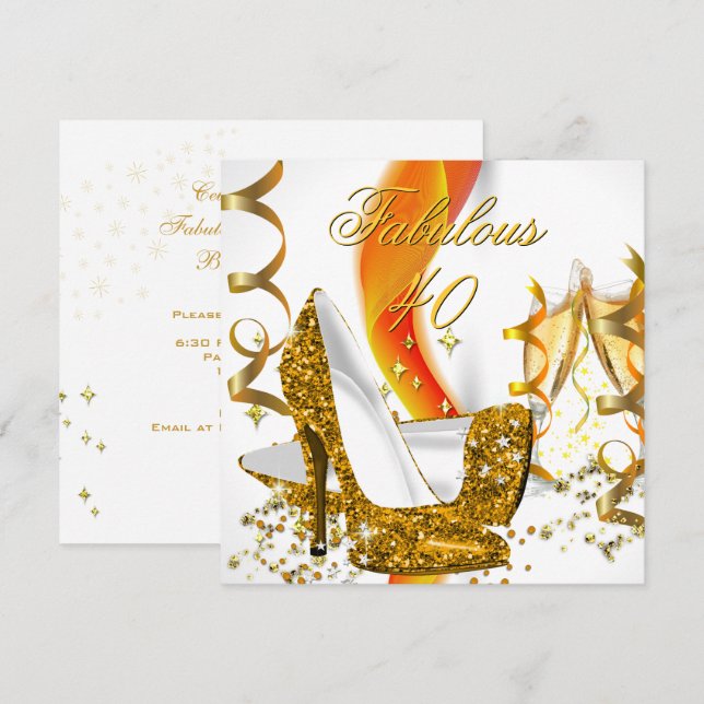 Fabulous 40 Woman's Gold High Heel Birthday Party Invitation (Front/Back)