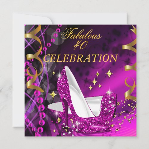 Fabulous 40 Womans Pink Gold Heels Birthday Party Invitation