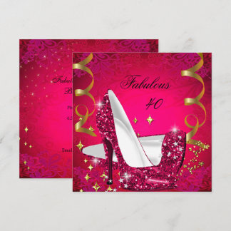 Fabulous 40 Woman's Pink Red Gold Heels Birthday Invitation