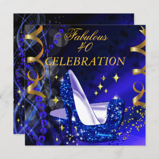 Fabulous 40 Woman's Royal Blue Gold Heels Birthday Invitation