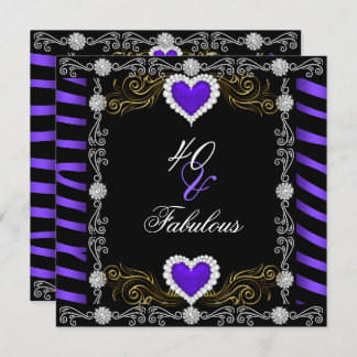 Fabulous 40 Zebra Purple Black Silver 40th Party Invitation