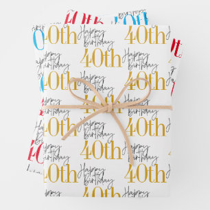 Fabulous 40th Birthday 3 Colors Gift Wrapping Paper Sheets