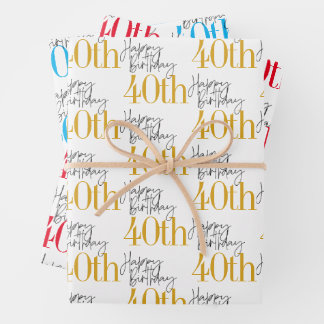 Fabulous 40th Birthday 3 Colors Gift Wrapping Paper Sheets