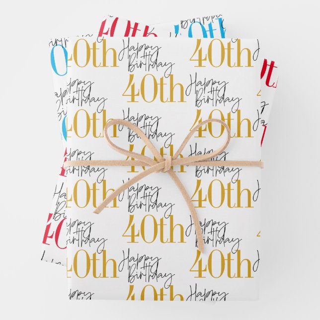  Fabulous 40th Birthday 3 Colors Gift   Wrapping Paper Sheets (In situ)