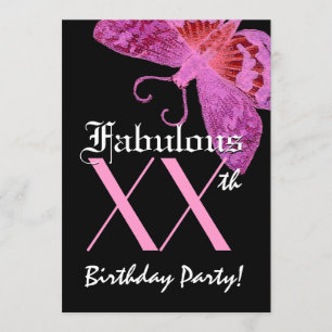 Fabulous 40th Birthday Fuschia Butterfly W1800 Invitation