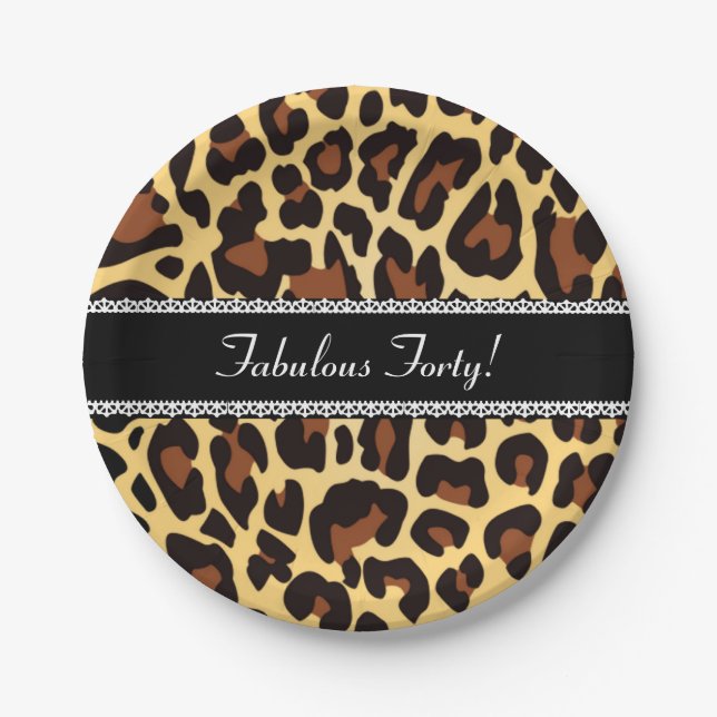 Fabulous 40th Birthday Leopard and Lace A07 Paper Plates (Front)