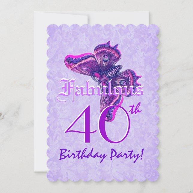 Fabulous 40th Birthday Purple Butterflies A07 Invitation (Front)