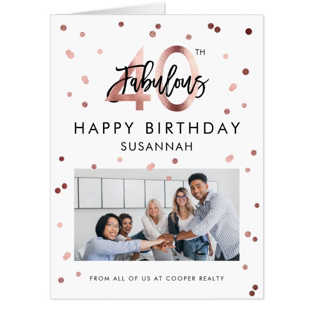 Fabulous 40th Birthday Rose Gold Dots Photo JUMBO Card (Front)