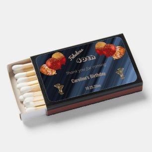 Fabulous 40th Gold Glitter Red Balloons Birthday Matchboxes