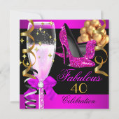Fabulous 40th Hot Pink Black Champagne Party Invitation (Front)