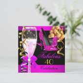 Fabulous 40th Hot Pink Black Champagne Party Invitation (Standing Front)