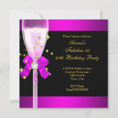 Fabulous 40th Hot Pink Black Champagne Party Invitation (Back)