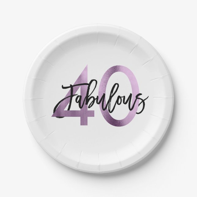 Fabulous 40th | Modern Chic Lilac Purple Birthday Paper Plates (Front)
