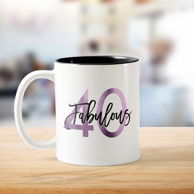 Fabulous 40th | Modern Chic Lilac Purple Birthday Two-Tone Coffee Mug (Creator Uploaded)