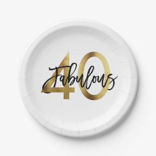 Fabulous 40th Modern Elegant Chic Gold Birthday Paper Plates