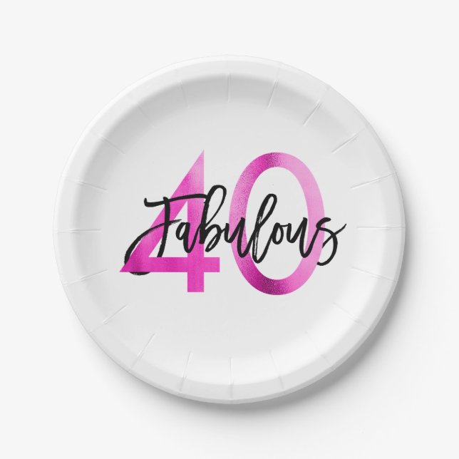 Fabulous 40th | Modern Elegant Chic Pink Birthday Paper Plates (Front)