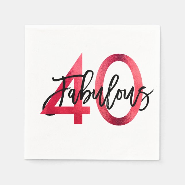 Fabulous 40th | Modern Elegant Chic Red Birthday Napkins (Front)