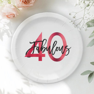 Fabulous 40th Modern Elegant Chic Red Birthday Paper Plates