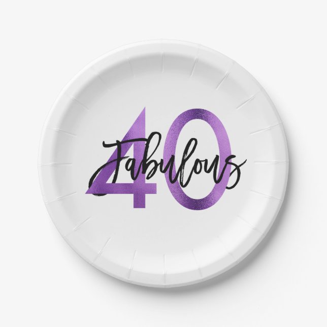 Fabulous 40th | Modern Elegant Purple Birthday Paper Plates (Front)