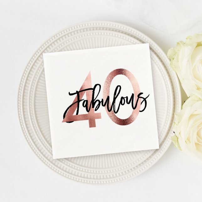 Fabulous 40th | Modern Elegant Rose Gold Birthday Napkins (Creator Uploaded)