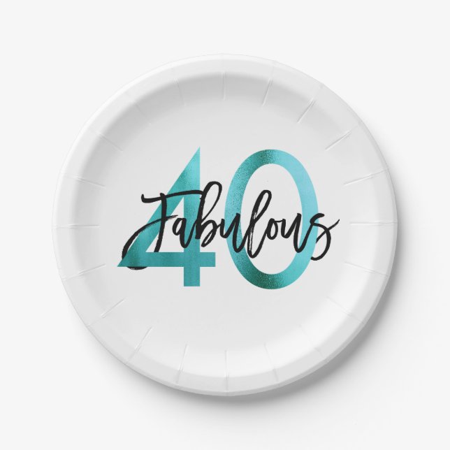 Fabulous 40th | Modern Elegant Teal Green Birthday Paper Plates (Front)