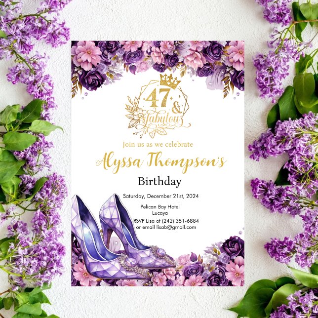 Fabulous 47 Purple Girl Modern 47th Birthday Invitation (Creator Uploaded)
